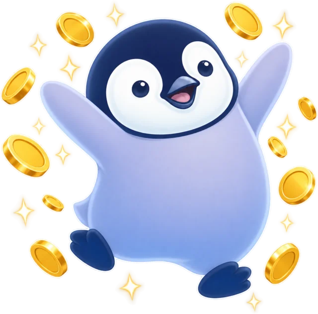 Sally the penguin hopping in celebration