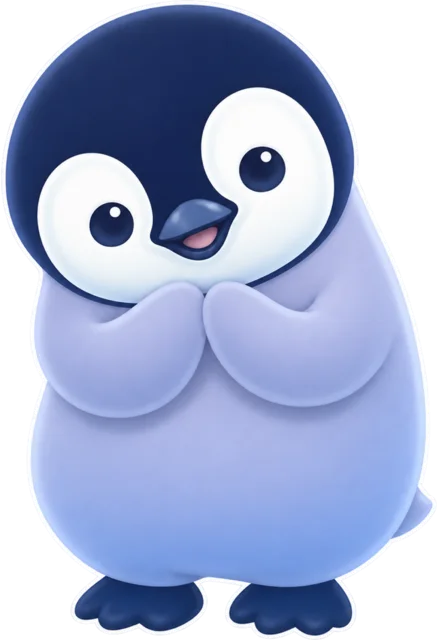 Sally the penguin, hands clasped